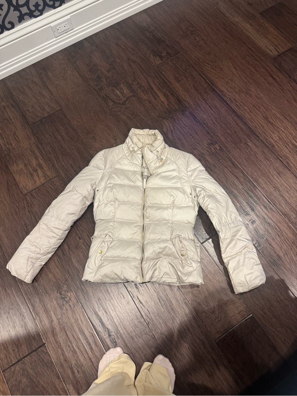 Zara Light Cream Quilted Puffer Jacket